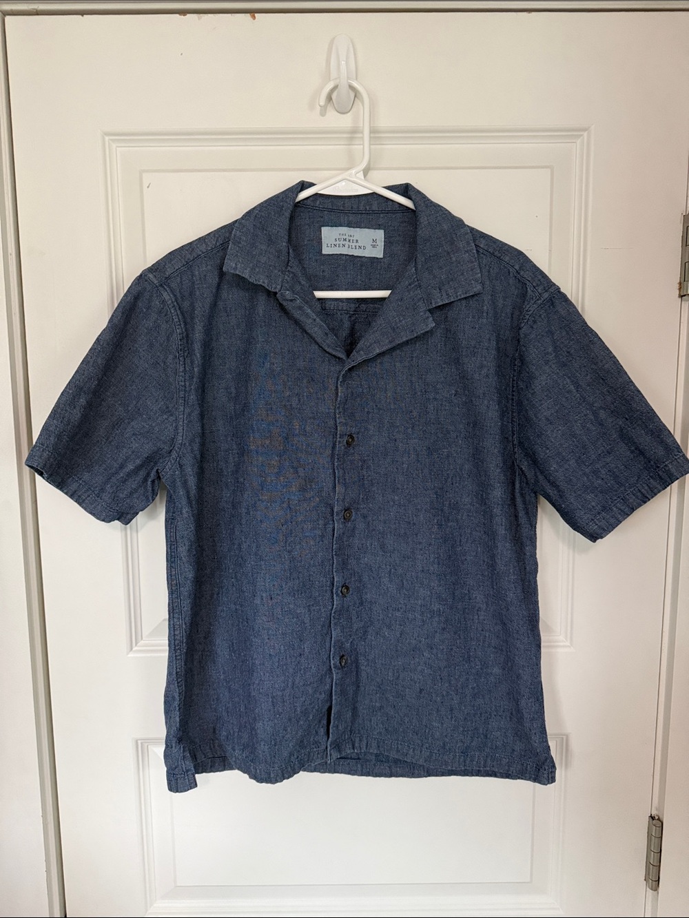 Abercrombie & Fitch Linen Blend Short-Sleeve Button-Up Shirt - Blue